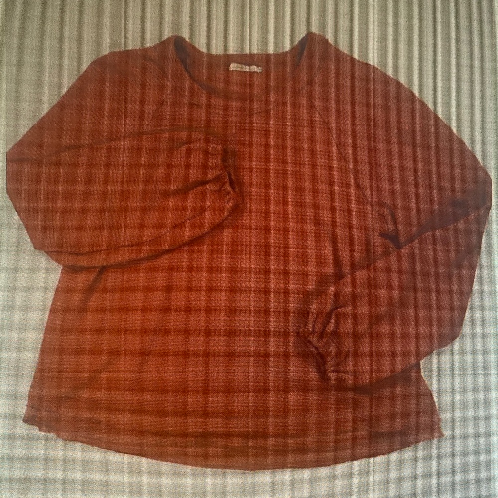 Women’s Waffle Knit Long Sleeve Top - Rust